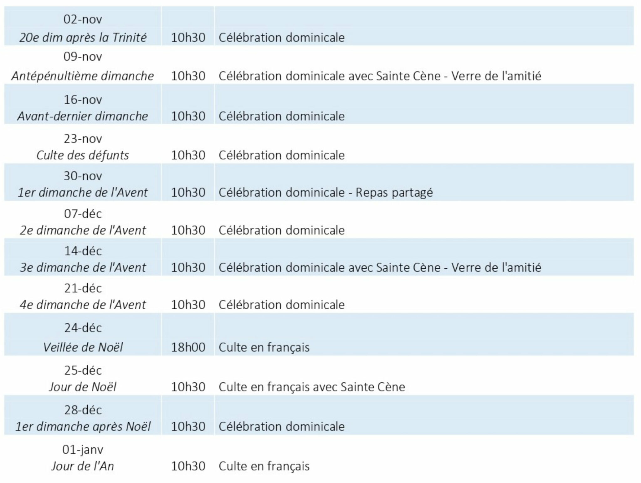 Planning Culte église Saint-Thomas Strasbourg