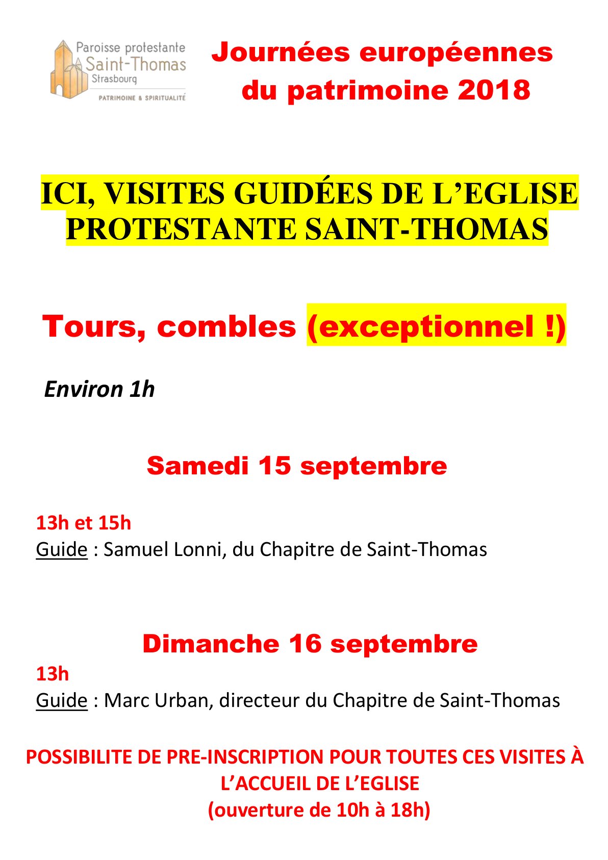 Journées du Patrimoine 2018 : visite de l'église Saint-Thomas à Strasbourg