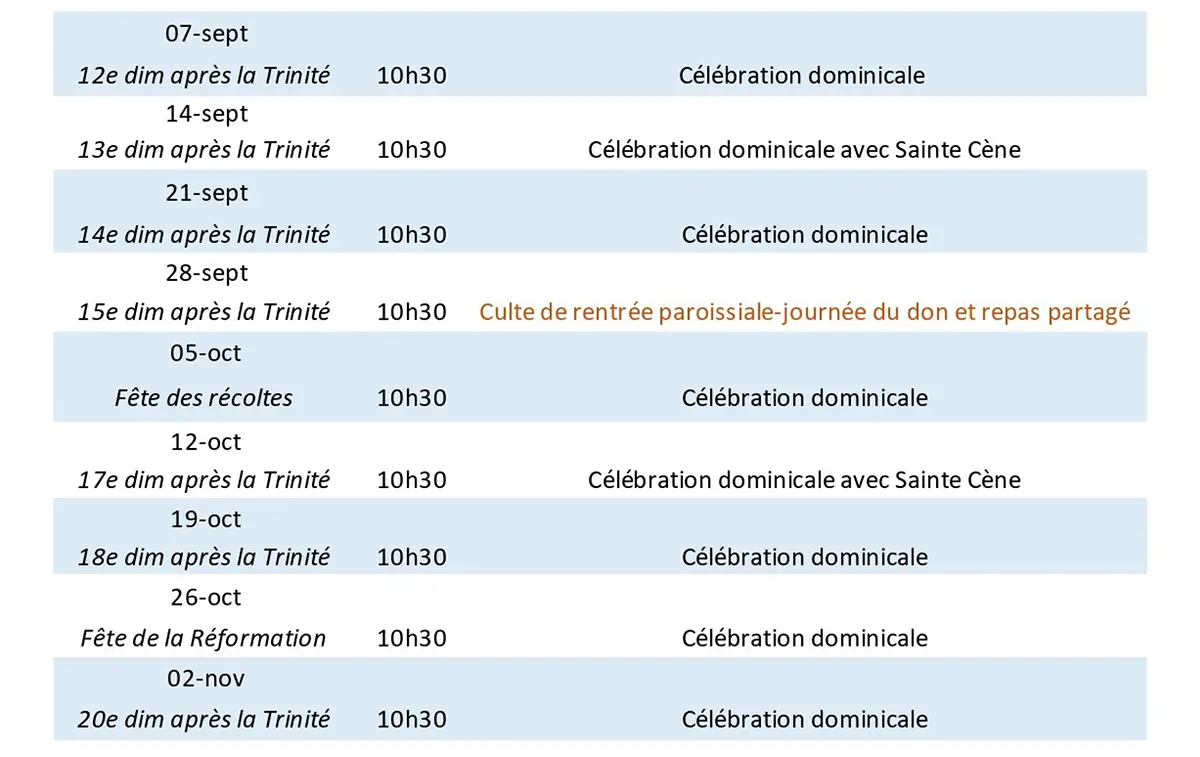 Planning Culte église Saint-Thomas Strasbourg